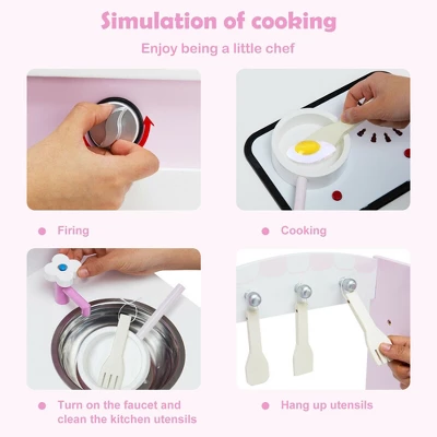 Costway Kids Play Kitchen Wooden Pretend Play Cooking Set Toys W/ Accessories 8 Costway Kids Play Kitchen Wooden Pretend Play Cooking Set Toys W/ Accessories - Image 8