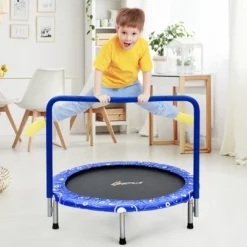 Costway 36'' Kids Trampoline Rebounder W/Full Covered Handrail & Pad Indoor Outdoor PinkBlue