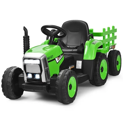 Costway 12V Kids Ride On Tractor With Trailer Ground Loader W/ RC & Lights RedPinkGreen 10 Costway 12V Kids Ride On Tractor With Trailer Ground Loader W/ RC & Lights RedPinkGreen - Image 10