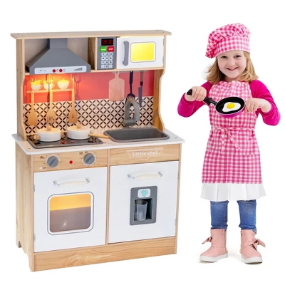 Costway Wooden Kitchen Playset Multi-Functional Pretend Cooking Set W/ Lights & Sounds 9 Costway Wooden Kitchen Playset Multi-Functional Pretend Cooking Set W/ Lights & Sounds - Image 9