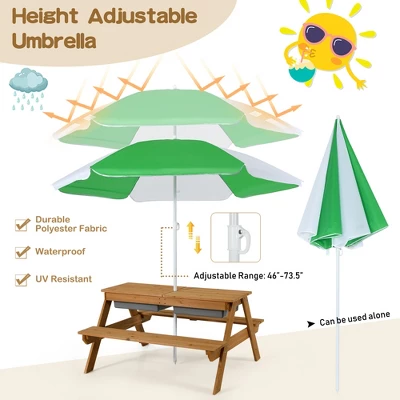 Babyjoy 3-in-1 Kids Picnic Table Outdoor Water Sand Table W/ Umbrella Play Boxes 5 Babyjoy 3-in-1 Kids Picnic Table Outdoor Water Sand Table W/ Umbrella Play Boxes - Image 5