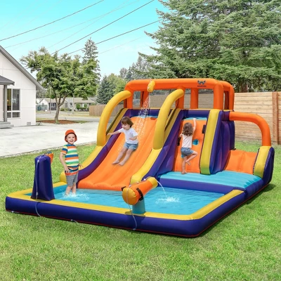 Costway Inflatable Waterslide 4-in-1 Kids Bounce Castle With Splash Pool(With 750W Blower) 1 Costway Inflatable Waterslide 4-in-1 Kids Bounce Castle With Splash Pool(With 750W Blower)