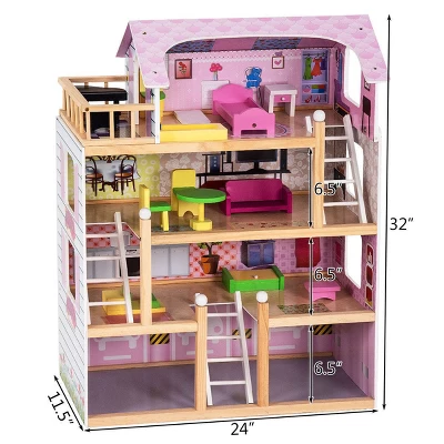 Costway Doll Cottage Dollhouse W/ Furniture Kids Wood House Playset Children Toy 2 Costway Doll Cottage Dollhouse W/ Furniture Kids Wood House Playset Children Toy - Image 2
