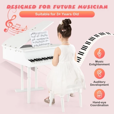 Costway 30 Key Classical Kids Piano Wooden Musical Instrument Toy W/ Stand & Stool White 4 Costway 30 Key Classical Kids Piano Wooden Musical Instrument Toy W/ Stand & Stool White - Image 4