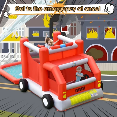Costway Fire Truck Themed Inflatable Castle Water Park Kids Bounce House W/ 480W Blower 3 Costway Fire Truck Themed Inflatable Castle Water Park Kids Bounce House W/ 480W Blower - Image 3