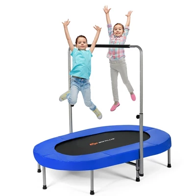 Costway Foldable Trampoline Double Mini Kids Fitness Rebounder W/ Adjustable Handle RedBlue 10 Costway Foldable Trampoline Double Mini Kids Fitness Rebounder W/ Adjustable Handle RedBlue - Image 10