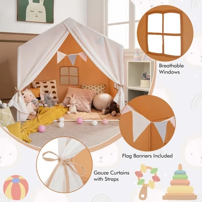 Costway Kid's Play Tent Toddler Playhouse Castle Solid Wood Frame With Washable Mat Orange/Pink 8 Costway Kid's Play Tent Toddler Playhouse Castle Solid Wood Frame With Washable Mat Orange/Pink - Image 8