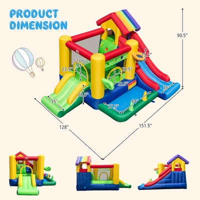 Costway Colorful Rainbow Kids Inflatable Bounce Castle With 50 Ocean Balls & 735W Blower 2 Costway Colorful Rainbow Kids Inflatable Bounce Castle With 50 Ocean Balls & 735W Blower - Image 2