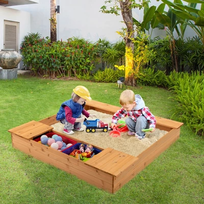 Costway Kids Wooden Sandbox W/ Bench Seats & Storage Boxes Children Outdoor Playset 2 Costway Kids Wooden Sandbox W/ Bench Seats & Storage Boxes Children Outdoor Playset - Image 2