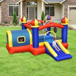 Costway Inflatable Castle Kids Bounce House W/ Slide Jumping Playhouse & 550W Blower