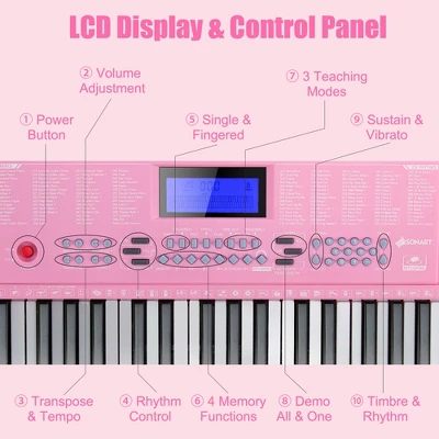 Costway 61-Key Electric Piano Portable Digital Keyboard W/Lighted Key Music Stand Pink 6 Costway 61-Key Electric Piano Portable Digital Keyboard W/Lighted Key Music Stand Pink - Image 6