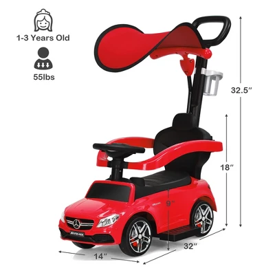 Costway 3 In 1 Ride On Push Car Mercedes Benz Toddler Stroller Sliding Car WhiteBlueRed 2 Costway 3 In 1 Ride On Push Car Mercedes Benz Toddler Stroller Sliding Car WhiteBlueRed - Image 2