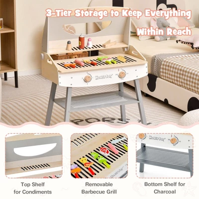 Costway Kids Barbecue Grill Playset, Wooden Kitchen Playset With Clip 4 BBQ Poles 6 Costway Kids Barbecue Grill Playset, Wooden Kitchen Playset With Clip 4 BBQ Poles - Image 6