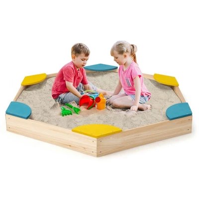 Costway Outdoor Wooden Sandbox With Seats Backyard Bottomless Sandpit For Kids Aged 3+ 8 Costway Outdoor Wooden Sandbox With Seats Backyard Bottomless Sandpit For Kids Aged 3+ - Image 8