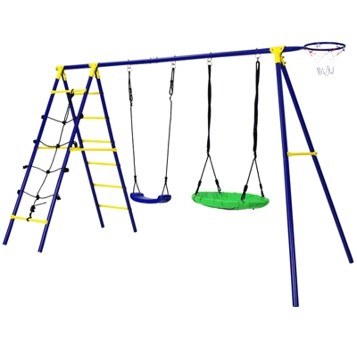 Costway 5-In-1 Outdoor Kids Swing Set W/ Heavy Duty Swing Frame & Ground Stakes Backyard 8 Costway 5-In-1 Outdoor Kids Swing Set W/ Heavy Duty Swing Frame & Ground Stakes Backyard - Image 8
