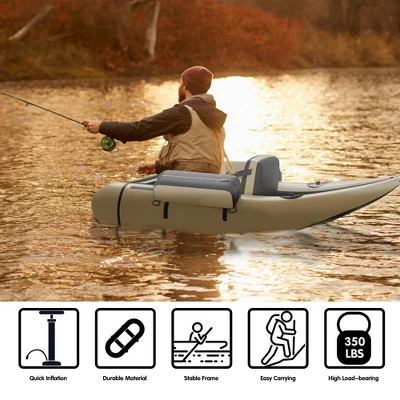Costway Inflatable Fishing Float Tube W/Pump & Storage Pockets & Fish Ruler GrayBeigeGreen 7 Costway Inflatable Fishing Float Tube W/Pump & Storage Pockets & Fish Ruler GrayBeigeGreen - Image 7