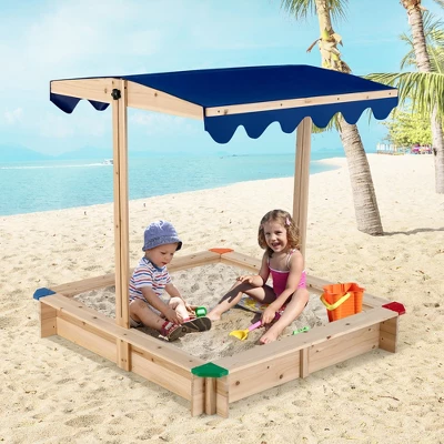 Costway Kids Wooden Sandbox With Height Adjustable & Rotatable Canopy Outdoor Playset 1 Costway Kids Wooden Sandbox With Height Adjustable & Rotatable Canopy Outdoor Playset