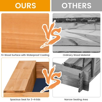 Costway Wooden Sandbox W/ Sand Wall & Cover & Bottom Liner For Kids Outdoor 8 Costway Wooden Sandbox W/ Sand Wall & Cover & Bottom Liner For Kids Outdoor - Image 8