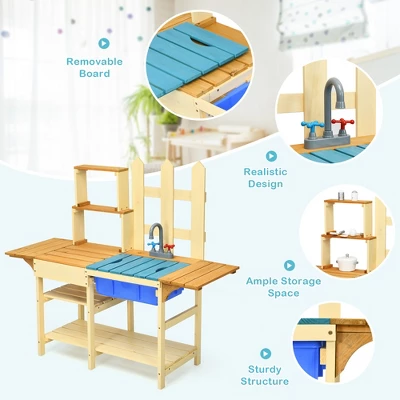 Costway Kid's Wooden Mud Kitchen Pretend Cook Playset Toy For Children 8 Costway Kid's Wooden Mud Kitchen Pretend Cook Playset Toy For Children - Image 8