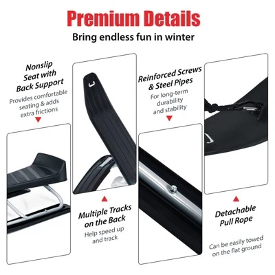 Costway Kids Snow Racer Sled W/ Steering Wheel & Double Brakes Pull Rope Snow Slider 2 Costway Kids Snow Racer Sled W/ Steering Wheel & Double Brakes Pull Rope Snow Slider - Image 2