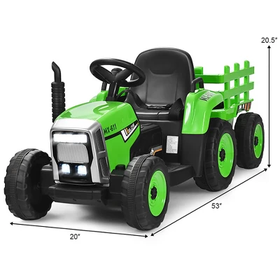 Costway 12V Kids Ride On Tractor With Trailer Ground Loader W/ RC & Lights RedPinkGreen 2 Costway 12V Kids Ride On Tractor With Trailer Ground Loader W/ RC & Lights RedPinkGreen - Image 2
