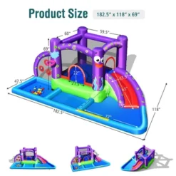 Costway Inflatable Water Slide Castle Kids Bounce House W/ Octopus Style & 750W Blower