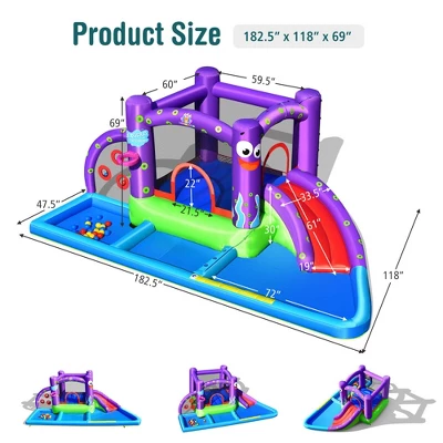 Costway Inflatable Water Slide Castle Kids Bounce House W/ Octopus Style & 750W Blower 1 Costway Inflatable Water Slide Castle Kids Bounce House W/ Octopus Style & 750W Blower