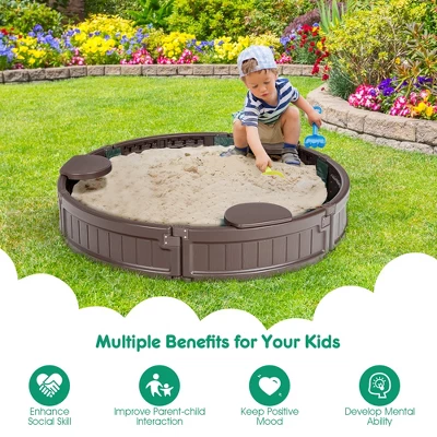 Costway 4F Wooden Sandbox W/Built-in Corner Seat, Cover, Bottom Liner For Outdoor Play 6 Costway 4F Wooden Sandbox W/Built-in Corner Seat, Cover, Bottom Liner For Outdoor Play - Image 6