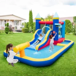 Costway 6-in-1 Inflatable Water Castle Kids Bouncer With 50 Ocean Balls & 735W Blower