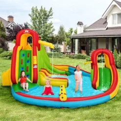 Costway Kids Inflatable Water Slide Bounce Park Splash Pool With Water Cannon & 550W Blower
