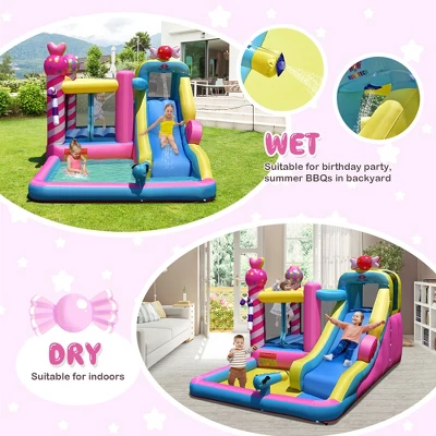Costway Inflatable Bounce House Sweet Candy Bouncy Castle W/ Water Slide& 480W Blower 2 Costway Inflatable Bounce House Sweet Candy Bouncy Castle W/ Water Slide& 480W Blower - Image 2
