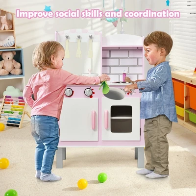 Costway Kids Play Kitchen Wooden Pretend Play Cooking Set Toys W/ Accessories 2 Costway Kids Play Kitchen Wooden Pretend Play Cooking Set Toys W/ Accessories - Image 2