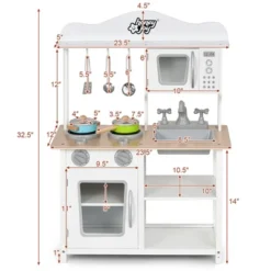 Costway Wooden Pretend Play Kitchen Set For Kids Toddlers W/ Accessories & Sink