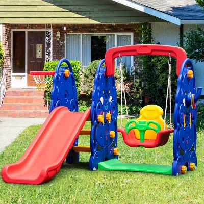 Costway 3 In 1 Junior Children Climber Slide Swing Seat Basketball Hoop Playset Backyard 1 Costway 3 In 1 Junior Children Climber Slide Swing Seat Basketball Hoop Playset Backyard