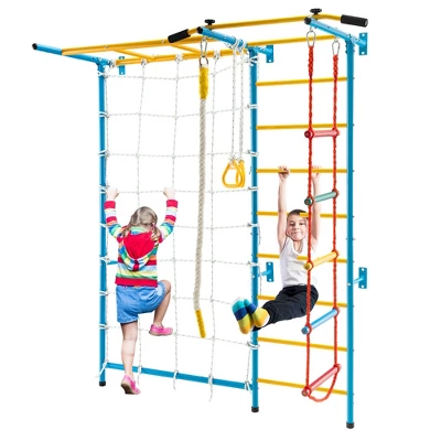 Costway 7 In 1 Kids Indoor Gym Playground Swedish Wall Ladder Children Home Climbing Gym 9 Costway 7 In 1 Kids Indoor Gym Playground Swedish Wall Ladder Children Home Climbing Gym - Image 9