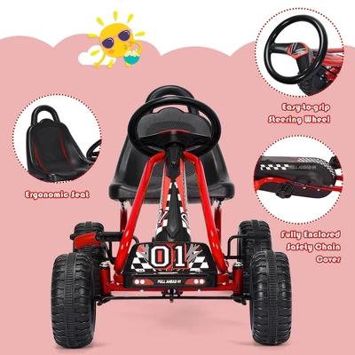 Costway Kids Pedal Go Kart 4 Wheel Ride On Toys W/ Adjustable Seat & Handbrake 9 Costway Kids Pedal Go Kart 4 Wheel Ride On Toys W/ Adjustable Seat & Handbrake - Image 9
