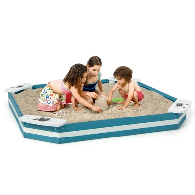 Costway Outdoor Wooden Sandbox With Animal Patterns Seats Backyard Bottomless Sandpit 9 Costway Outdoor Wooden Sandbox With Animal Patterns Seats Backyard Bottomless Sandpit - Image 9