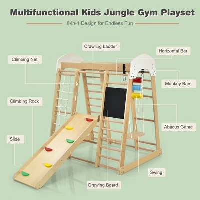 Costway Indoor Playground Climbing Gym Kids Wooden 8 In 1 Climber Playset For Children 4 Costway Indoor Playground Climbing Gym Kids Wooden 8 In 1 Climber Playset For Children - Image 4
