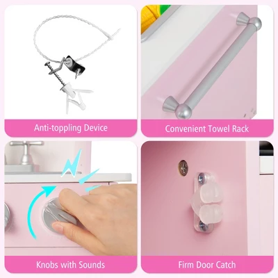 Costway Kids Pretend Kitchen Play Set Toddler Toy Wooden Chef Height Adjustable With Sounds 8 Costway Kids Pretend Kitchen Play Set Toddler Toy Wooden Chef Height Adjustable With Sounds - Image 8