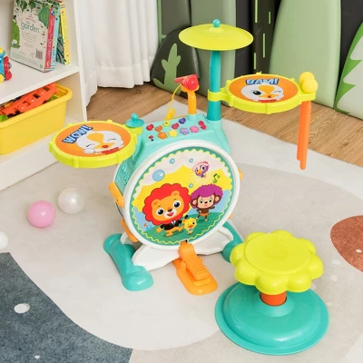 Costway 3-Piece Electric Kids Drum Set Musical Toy Gift W/Microphone Stool Pedal 2 Costway 3-Piece Electric Kids Drum Set Musical Toy Gift W/Microphone Stool Pedal - Image 2