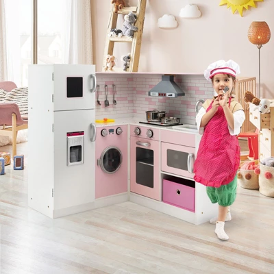 Costway Kids Corner Kitchen Play Set W/ Lifelike Sound & Sparkling Light Gift For Age 3+ 1 Costway Kids Corner Kitchen Play Set W/ Lifelike Sound & Sparkling Light Gift For Age 3+
