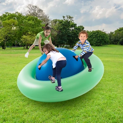 Costway 7.5 FT Inflatable Dome Rocker Bouncer With 6 Handles Fun Outdoor Game For Kids Green/Pink 1 Costway 7.5 FT Inflatable Dome Rocker Bouncer With 6 Handles Fun Outdoor Game For Kids Green/Pink