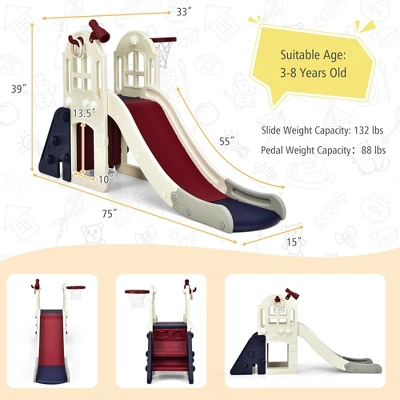 Costway 6-In-1 Large Slide For Kids Toddler Climber Slide Playset W/ Basketball Hoop 3 Costway 6-In-1 Large Slide For Kids Toddler Climber Slide Playset W/ Basketball Hoop - Image 3