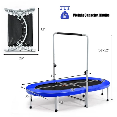 Costway 50'' Trampoline For 2 People Foldable Rebouncer W/Adjustable Handrail RedBlue 2 Costway 50'' Trampoline For 2 People Foldable Rebouncer W/Adjustable Handrail RedBlue - Image 2