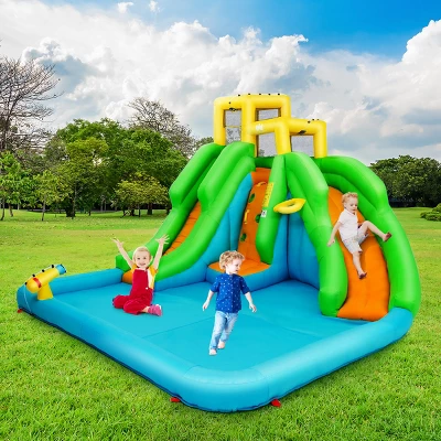 Inflatable Water Park Bounce House W/Climbing Wall Two Slides And Splash Pool 3 Inflatable Water Park Bounce House W/Climbing Wall Two Slides And Splash Pool - Image 3