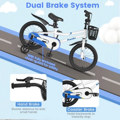 Costway 16'' Kid's Bike With Removable Training Wheels & Basket For 4-7 Years Old White/Blue/Red/Skyblue 3 Costway 16'' Kid's Bike With Removable Training Wheels & Basket For 4-7 Years Old White/Blue/Red/Skyblue - Image 3