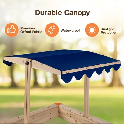 Costway Kids Wooden Sandbox With Height Adjustable & Rotatable Canopy Outdoor Playset 4 Costway Kids Wooden Sandbox With Height Adjustable & Rotatable Canopy Outdoor Playset - Image 4
