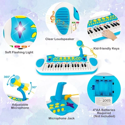 Costway 31 Key Kids Piano Keyboard Toy Toddler Musical Instrument W/ Microphone PinkBlue 7 Costway 31 Key Kids Piano Keyboard Toy Toddler Musical Instrument W/ Microphone PinkBlue - Image 7