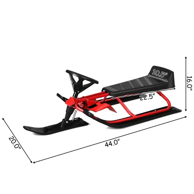 Costway Kids Snow Racer Sled Steering Wheel Double Brakes Pull Rope Red 4 Costway Kids Snow Racer Sled Steering Wheel Double Brakes Pull Rope Red - Image 4