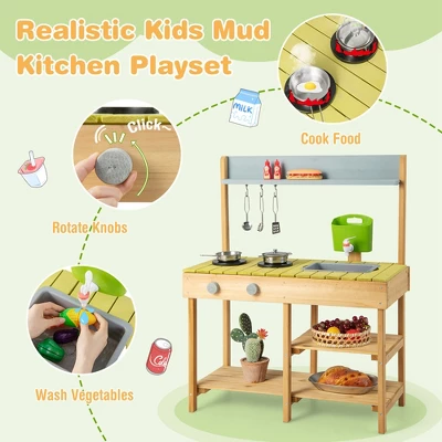 Costway Outdoor Mud Kitchen Set, Outdoor Play Kitchen Set With Removable Water Box 4 Costway Outdoor Mud Kitchen Set, Outdoor Play Kitchen Set With Removable Water Box - Image 4